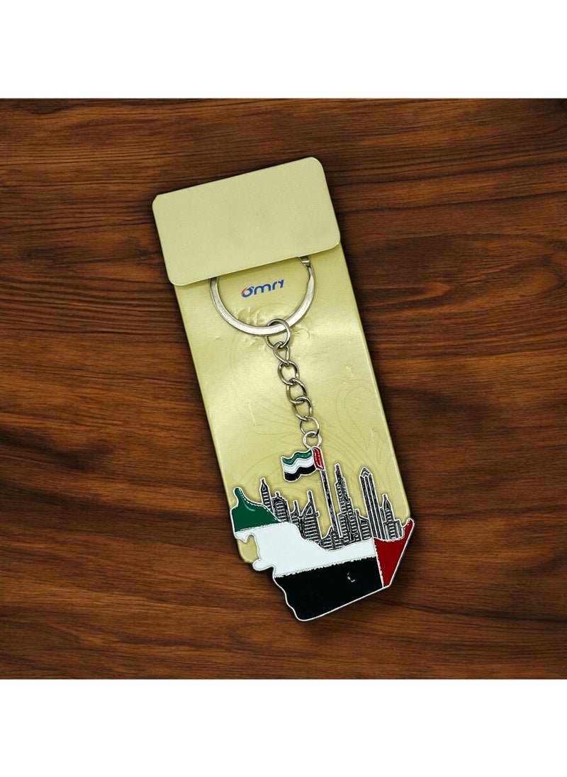 MARIO DRAFTS Mario Drafts UAE Flag Design Keychain with Dubai Skyline, Metal Enamel, Tricolour National Colours  - Image 4