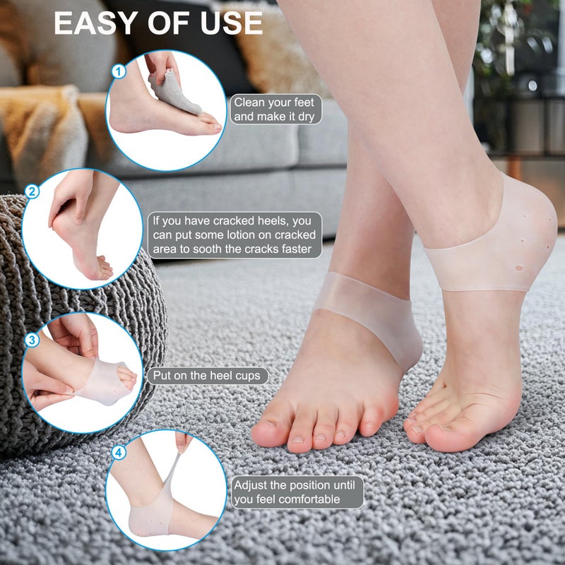 Wonderwin Gel Heel Cups,Breathable Heel Protectors for Cracked Heels, Heel Spurs, Plantar Fasciitis,Medical-Grade Heel Cups for Men & Women's Heel Pain Relief (Clear), 2pairs-White - Image 5