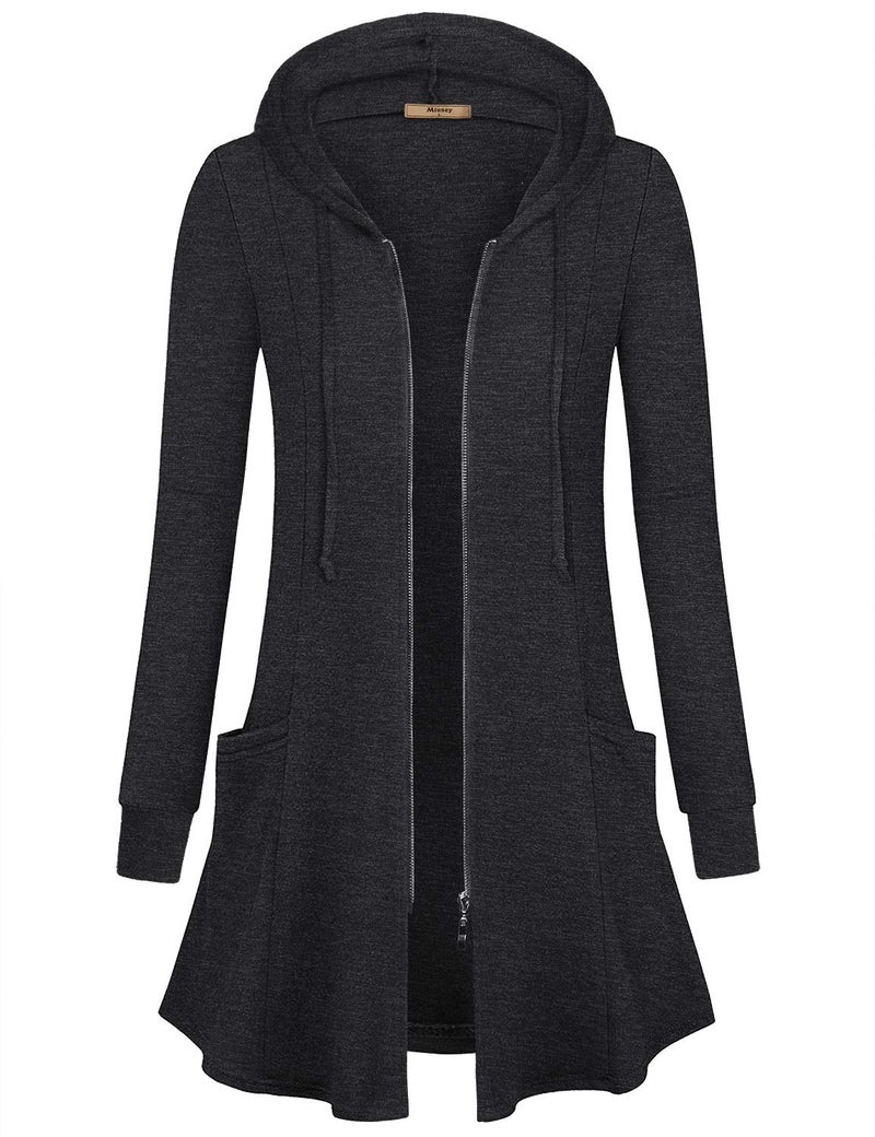 Miusey Plus Size Tops,Ladies Cardigan for Maternity Women Hoodied Zipper Jacket Winter Coat Oversize Sweaters Long Outerwear Loose Fitting Tunic Dress Dark Gray XXL - Image 4