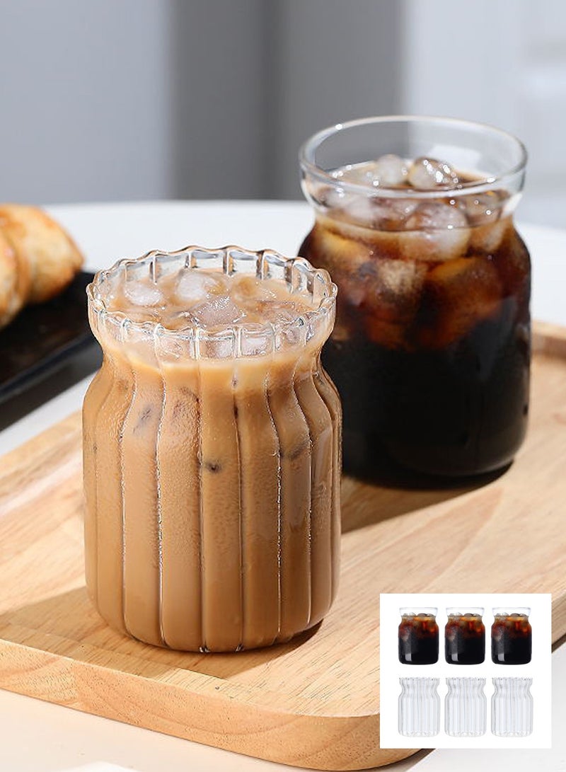 Glass Set, Set Of Six (3* Striped And 3* Plain), Chunky Transparent Cup, Can Be Used For Drinking Water, Coffee, Tea, Juice, Milk, 300Ml - Image 1