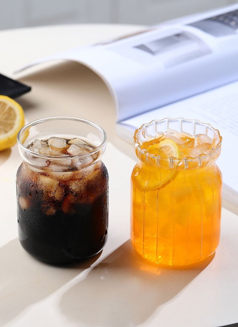 Glass Set, Set Of Six (3* Striped And 3* Plain), Chunky Transparent Cup, Can Be Used For Drinking Water, Coffee, Tea, Juice, Milk, 300Ml - Image 3