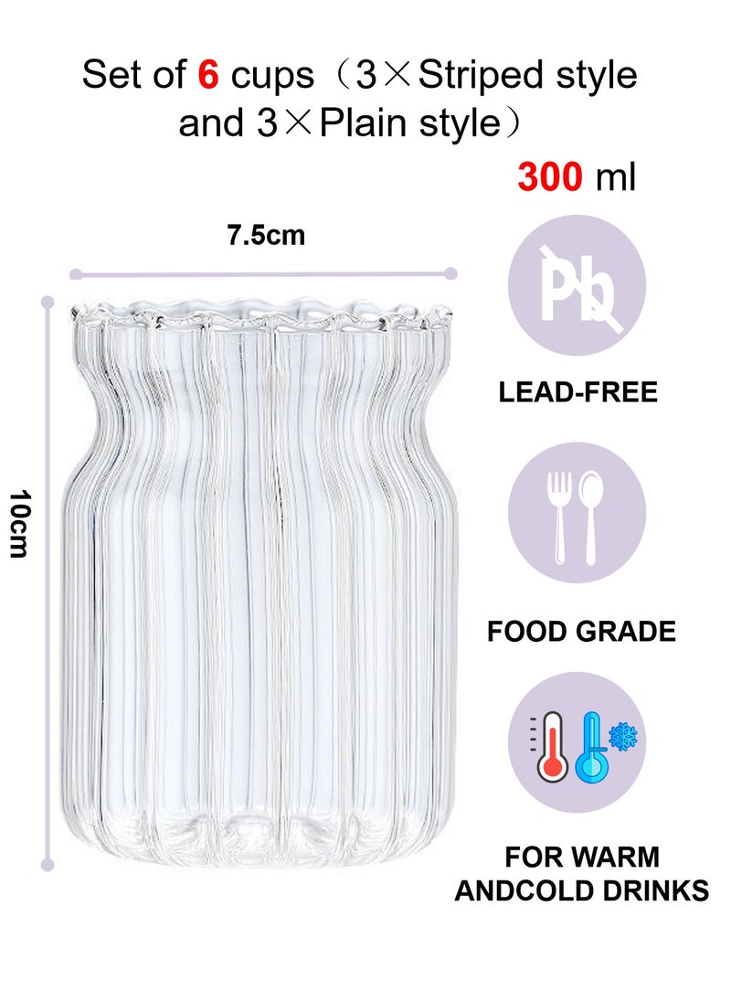 Glass Set, Set Of Six (3* Striped And 3* Plain), Chunky Transparent Cup, Can Be Used For Drinking Water, Coffee, Tea, Juice, Milk, 300Ml - Image 2