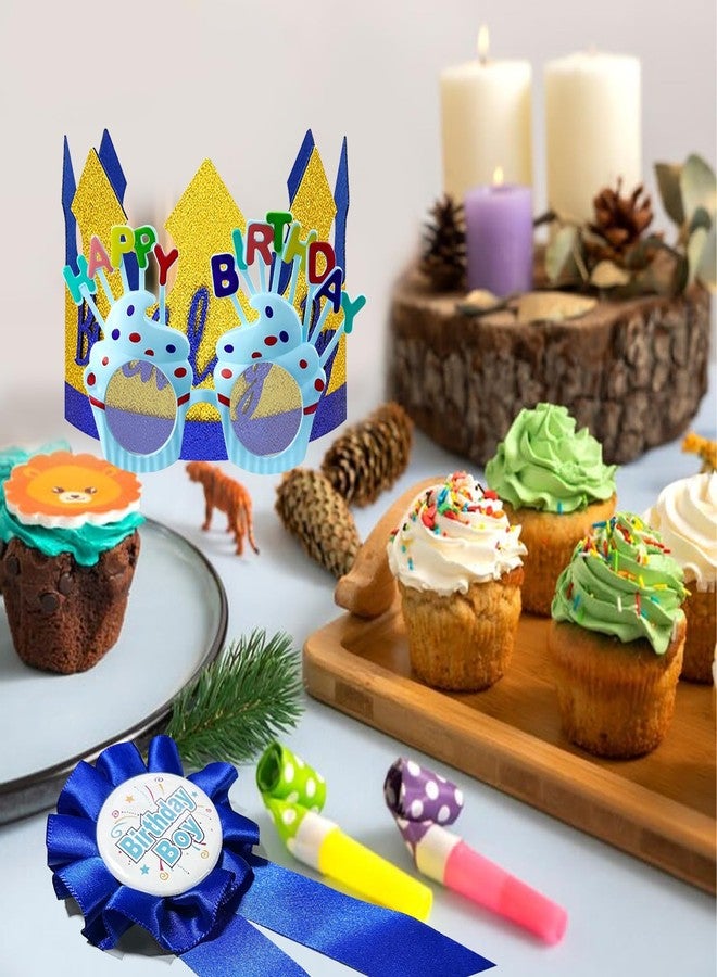 YumSur Birthday Hat Set for Boys - King Crown Sash Button Pins, Party Accessory Dress Up Set - Image 3
