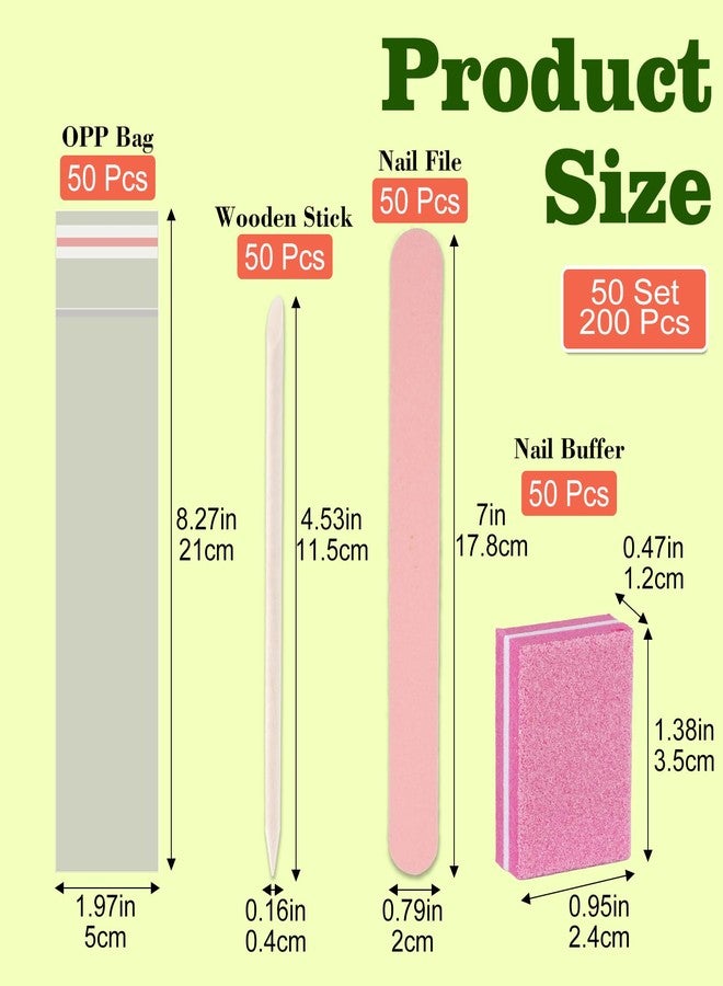 Lokyango Disposable Manicure Kit - 50pc Set, Includes Mini Nail Buffer, Nail File, Wood Stick, OPP Bag, Press On Nail Tool Kit for Salon & Home (Pink) - Image 3