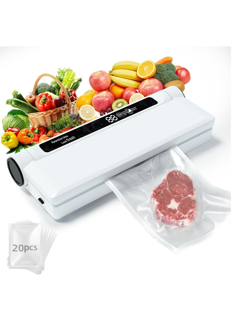 Food storage vacuum sealing machine, 75KPA strong suction, dry/wet mode, 20 food vacuum sealed bags, digital countdown timer, compact and lightweight, very suitable for home kitchen use  - Image 1