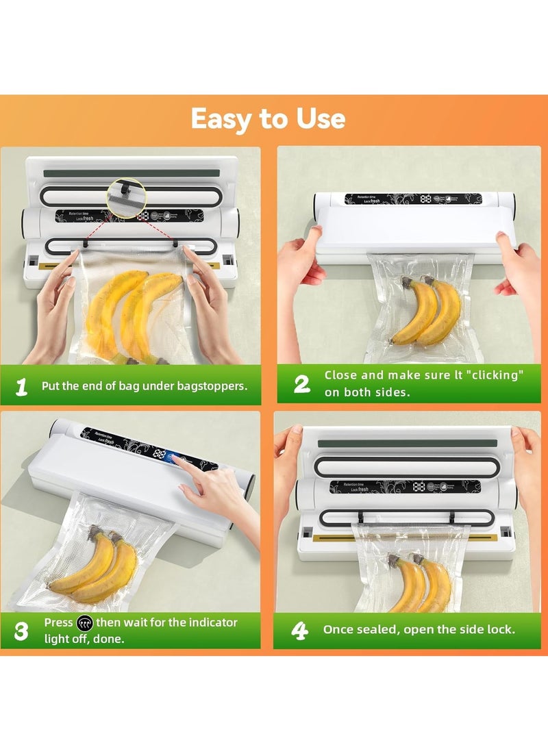 Food storage vacuum sealing machine, 75KPA strong suction, dry/wet mode, 20 food vacuum sealed bags, digital countdown timer, compact and lightweight, very suitable for home kitchen use  - Image 3