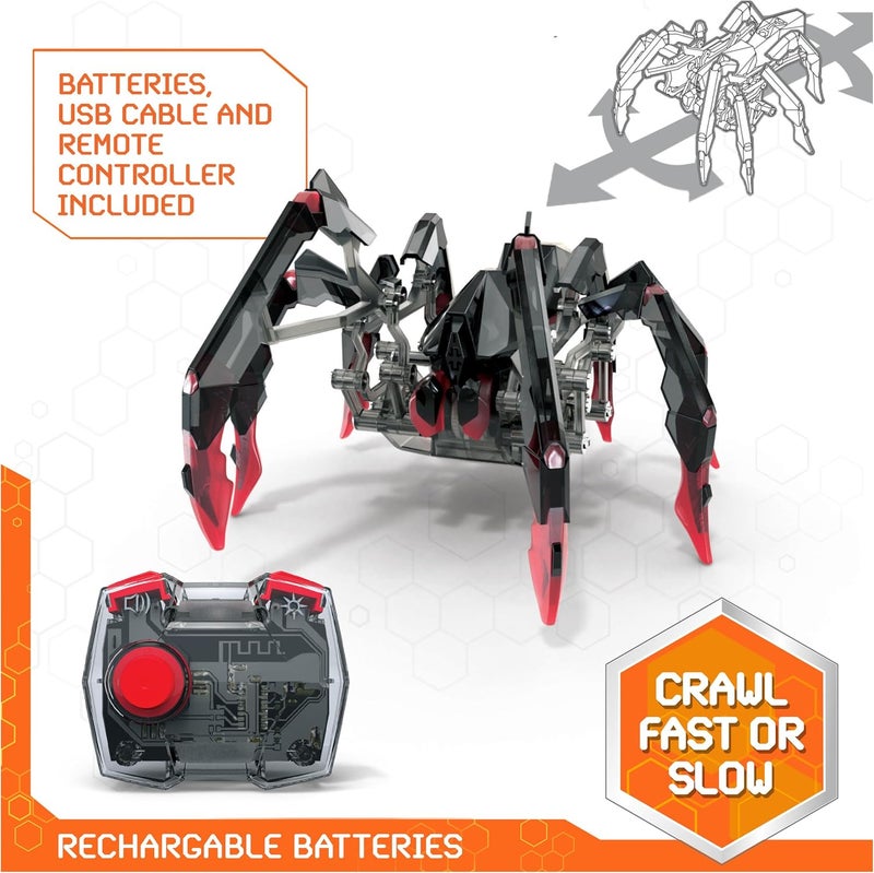 HEX BOTS روبوت تحكم عن بعد لعنكبوت الرتيلاء، لعبة روبوت عنكبوت قابلة لإعادة الشحن للأطفال، عنكبوت روبوتي قابل للتعديل، ألعاب روبوت للأولاد والبنات من سن 6 سنوات فما فوق | لعبة عنكبوت ميكانيكية RC، توجيه بزاوية 360 درجة، عيون LED متوهجة، جهاز تحكم سهل الاستخدام، ألعاب مزحة وهدايا للأطفال من سن 6 سنوات فما فوق - Image 3