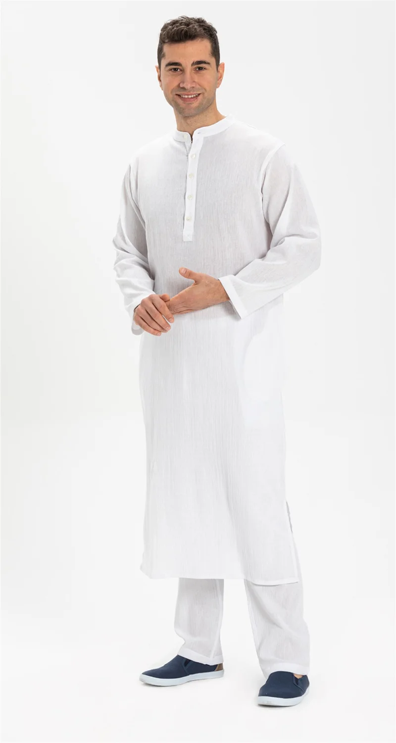 Eliş Şile Bezi Long Sleeve Şile Cloth Men's Hajj and Umrah Dress White Byz