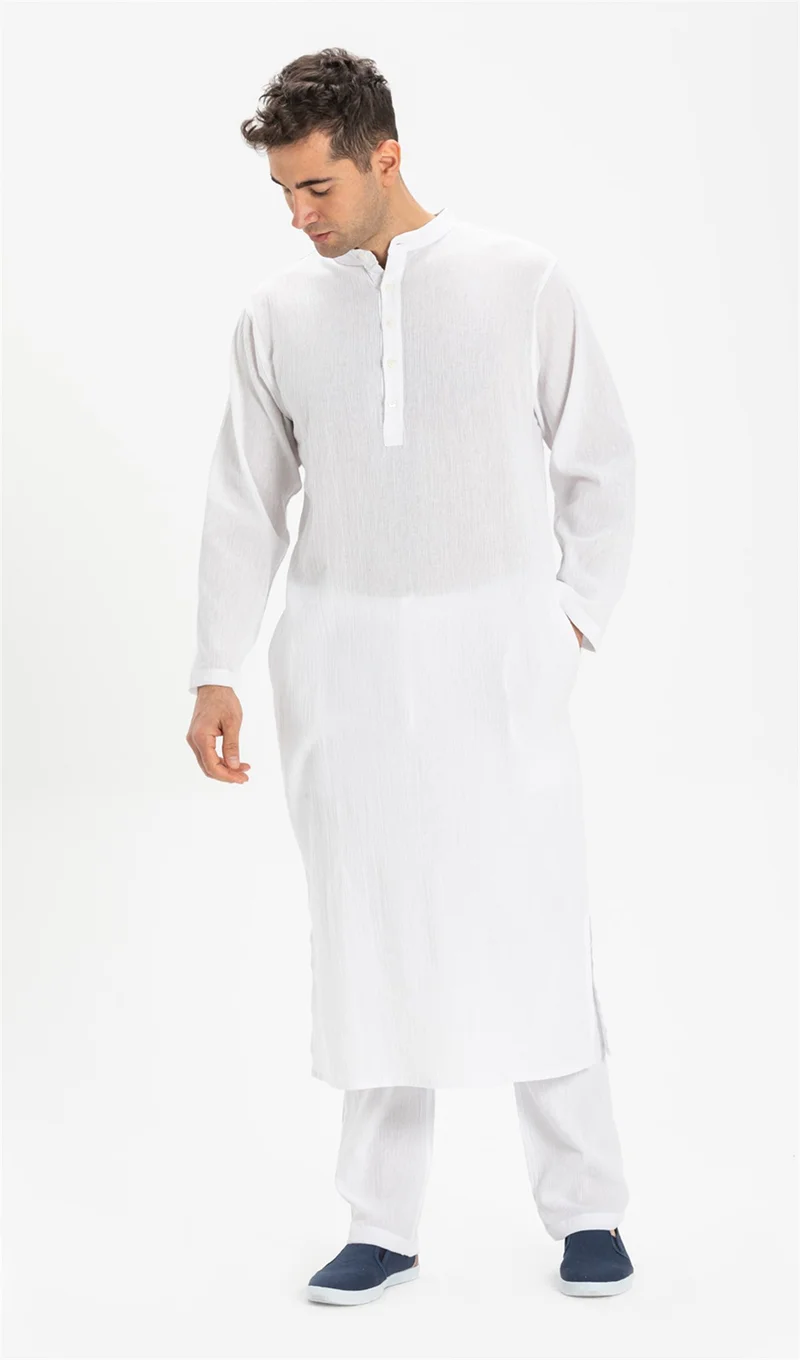 Eliş Şile Bezi Long Sleeve Şile Cloth Men's Hajj and Umrah Dress White Byz