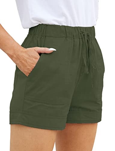 WROLEM Womens Comfy Drawstring Casual Elastic Waist Pocketed Loose Fit Shorts M Green - Image 1