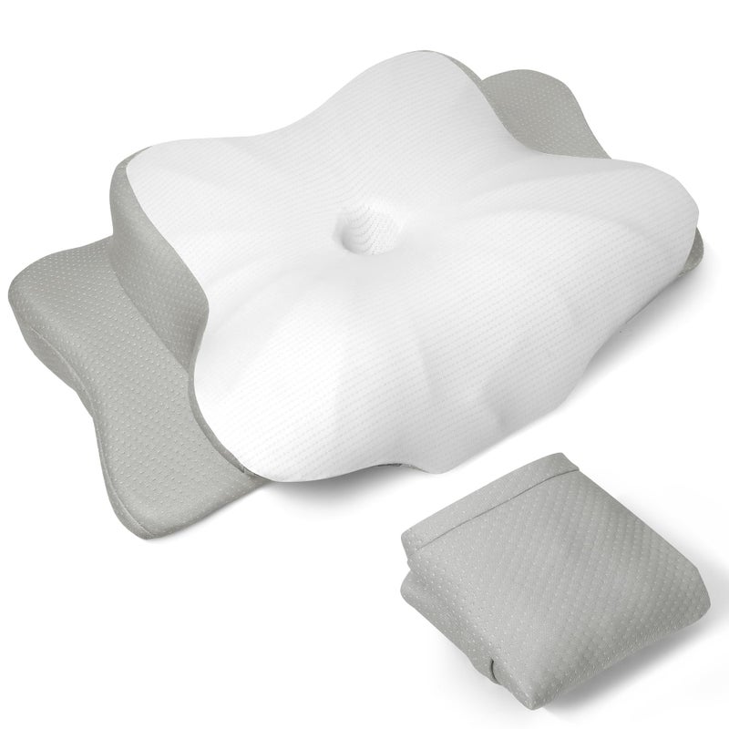 TOPPURE Soft and Coll Pillowcase for Cervical Pillow, Pillow Case ONLY, Pillowcase for Butterfly Shape Cervical Memory Foam Pillow (Queen Size 24.8â€œx14.96â€x5.51â€œ, White-Gray) - Image 1