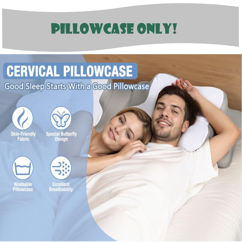 TOPPURE Soft and Coll Pillowcase for Cervical Pillow, Pillow Case ONLY, Pillowcase for Butterfly Shape Cervical Memory Foam Pillow (Queen Size 24.8â€œx14.96â€x5.51â€œ, White-Gray) - Image 5