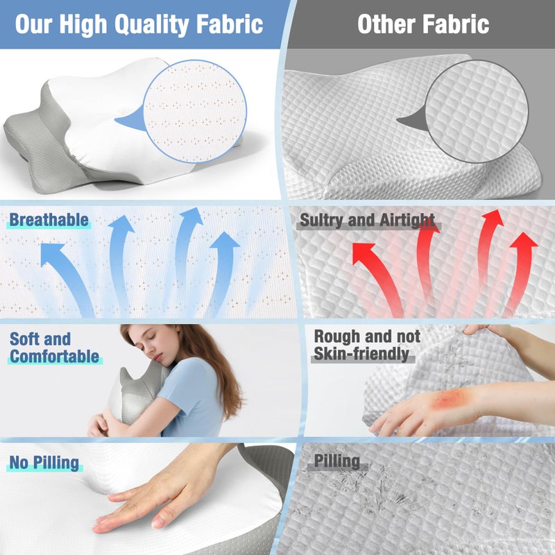 TOPPURE Soft and Coll Pillowcase for Cervical Pillow, Pillow Case ONLY, Pillowcase for Butterfly Shape Cervical Memory Foam Pillow (Queen Size 24.8â€œx14.96â€x5.51â€œ, White-Gray) - Image 3