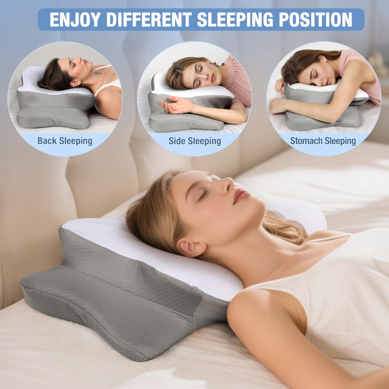 TOPPURE Soft and Coll Pillowcase for Cervical Pillow, Pillow Case ONLY, Pillowcase for Butterfly Shape Cervical Memory Foam Pillow (Queen Size 24.8â€œx14.96â€x5.51â€œ, White-Gray) - Image 4