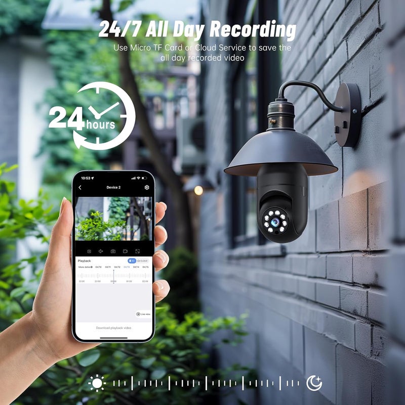 Chpuss 5G Security Bulb, WiFi 2K, Wireless Outdoor Security Cameras, EseeCloud, 360 Eagle Eye Camera, Motion Detection, Alarm Siren, Two Way Spotlight, Vision - Image 2