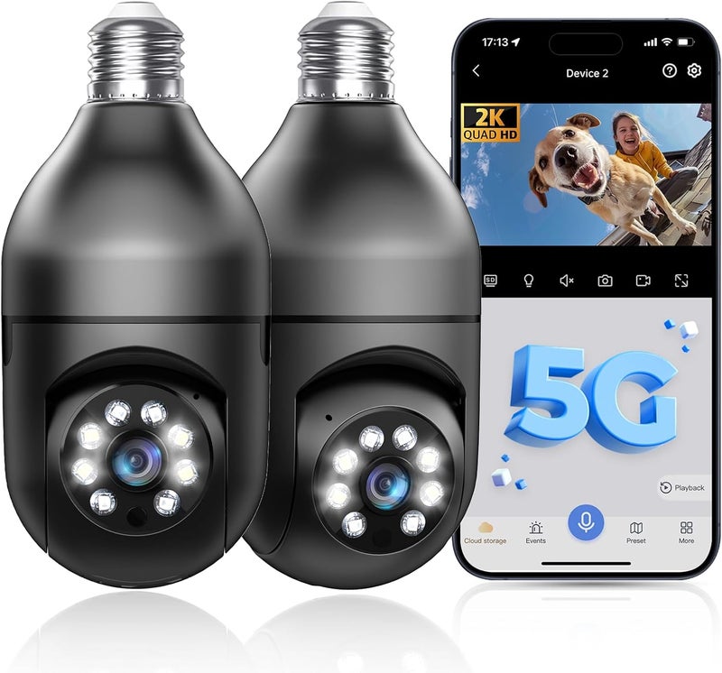 Chpuss 5G Security Bulb, WiFi 2K, Wireless Outdoor Security Cameras, EseeCloud, 360 Eagle Eye Camera, Motion Detection, Alarm Siren, Two Way Spotlight, Vision - Image 1