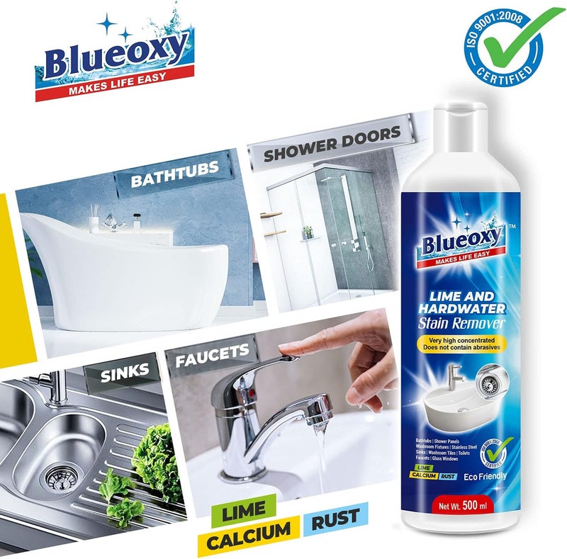 BLUEOXY مزيل عالي الأداء من BLUEOXY للجير والصدأ والكالسيوم والبقع | مزيل بقع الماء العسر | مزيل سريع المفعول للكلس | ينظف الصدأ ورواسب الماء العسر | تركيبة بيئية | 500 مل | الكمية 1 - Image 2
