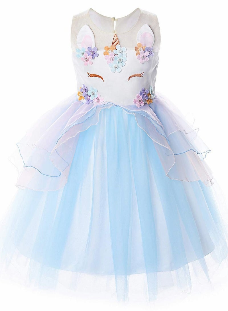 Girl Unicorn Dress Costume Role Play Princess Birthday Party - Image 1