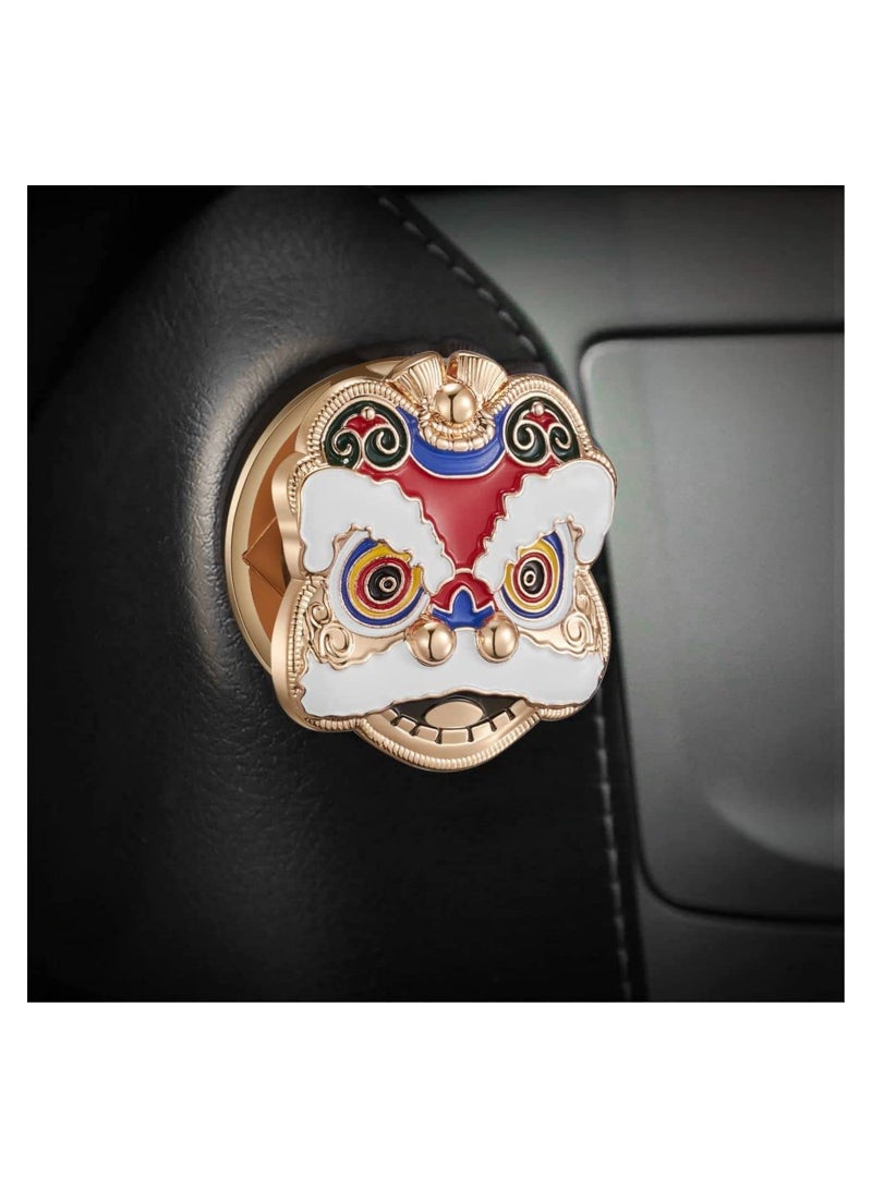 غطاء زر بدء تشغيل السيارة بغطاء فرقة الأسد، غطاء زر تشغيل وإيقاف محرك السيارة، مزينة زر عالمي، حلقة حماية بلون الشمبانيا الذهبي. - Image 1