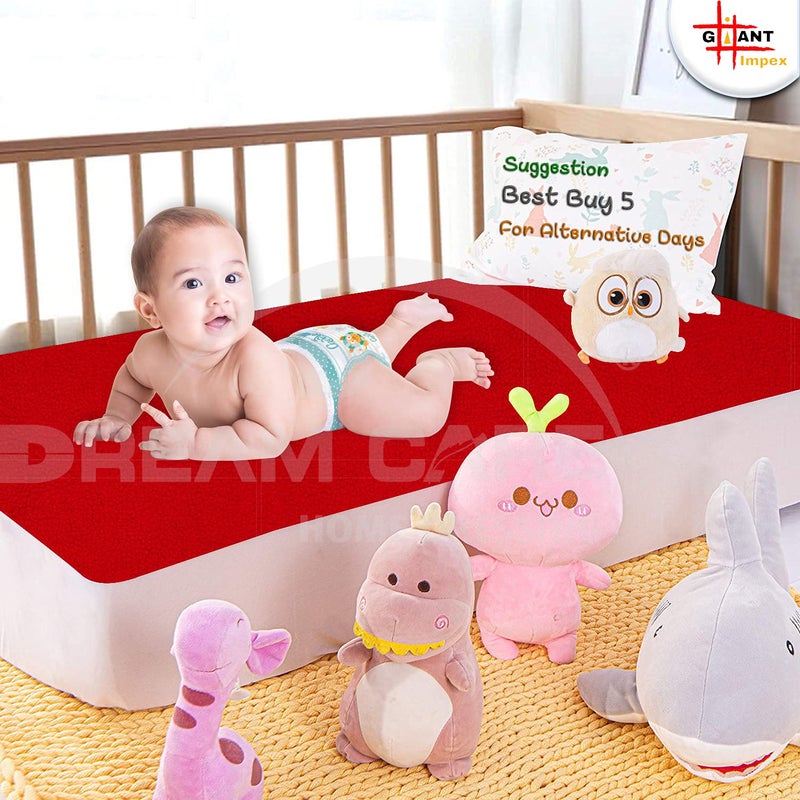 GIANT IMPEX Waterproof Antibacterial Quick Dry Ultra Absorbent Baby Dry Sheet/Bed Wetting Protector/Crib Sheet/Play Large-Pack of 2, Red & Peacock Blue - Image 2