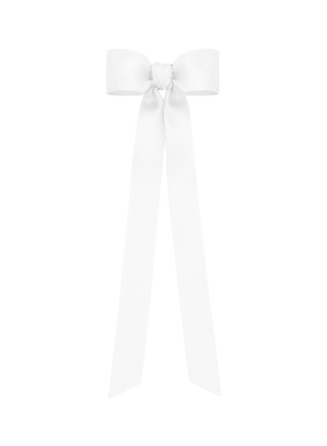Wee Ones Girls' Mini Grosgrain Bowtie with Knot Wrap and Stream Tails, 8" Streamer, White - Image 1