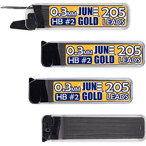 June Gold 820 Pieces, 0.3 mm HB #2 Lead Refills, 205 Pieces Per Dispenser, Extra Fine Thickness, Break Resistant Lead/Graphite (Pack of 4 Dispensers) - Image 1