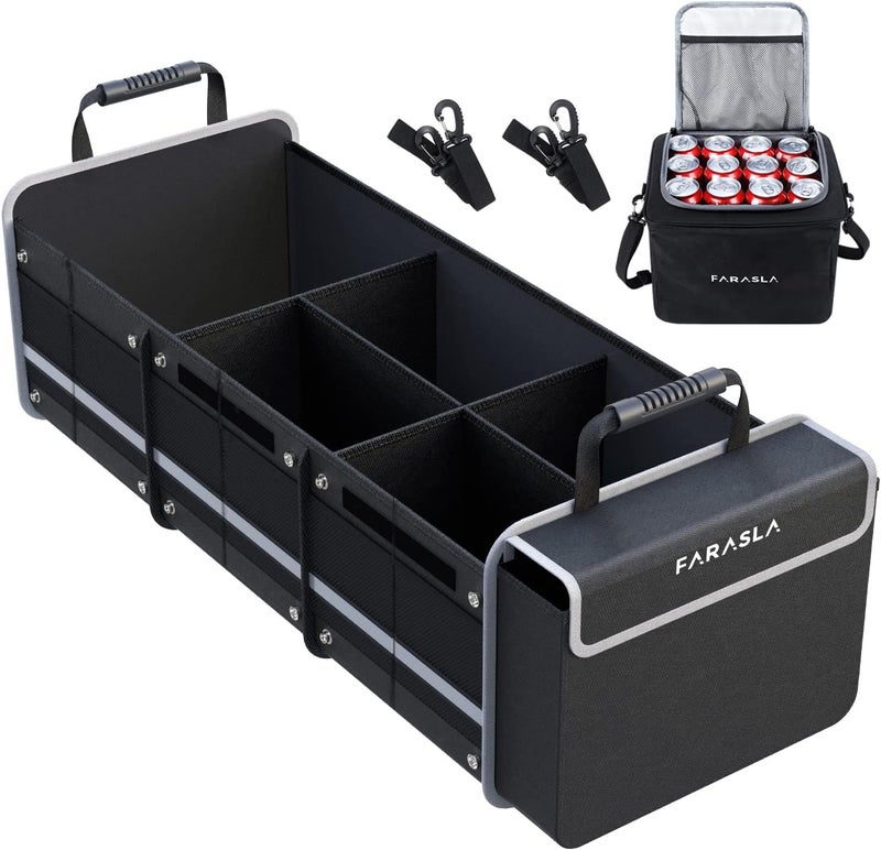Farasla Waterproof Trunk Organizer with Insulated Leakproof Cooler Bag, Foldable Cover, Adjustable Securing Straps (Black) - Image 1
