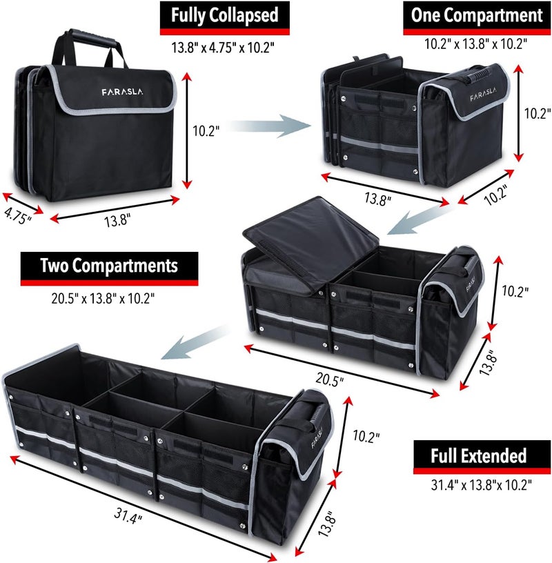 Farasla Waterproof Trunk Organizer with Insulated Leakproof Cooler Bag, Foldable Cover, Adjustable Securing Straps (Black) - Image 2