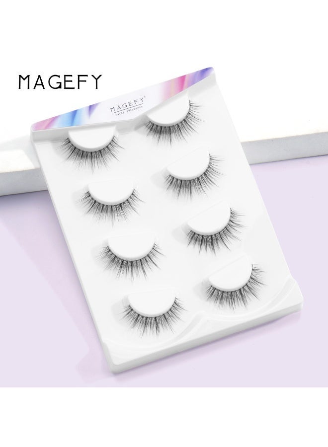 MAGEFY 4 Pairs Artificial Lashes Fluffy and Soft Lash False Eyelashes Cat Eye Wispy Faux Mink Lashes Pack Fluffy Short Natural Fake Lashes - Image 4