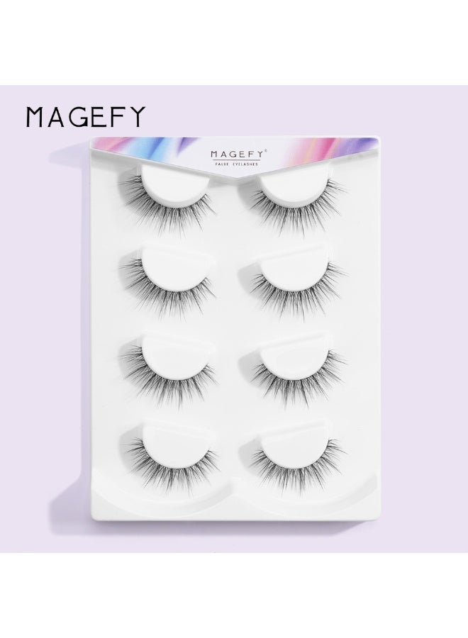 MAGEFY 4 Pairs Artificial Lashes Fluffy and Soft Lash False Eyelashes Cat Eye Wispy Faux Mink Lashes Pack Fluffy Short Natural Fake Lashes - Image 3