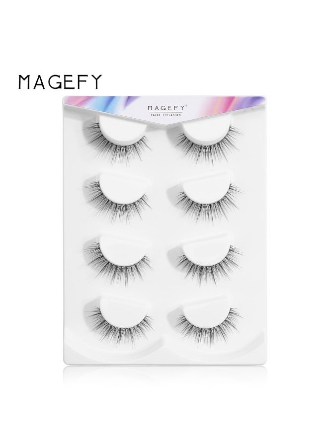 MAGEFY 4 Pairs Artificial Lashes Fluffy and Soft Lash False Eyelashes Cat Eye Wispy Faux Mink Lashes Pack Fluffy Short Natural Fake Lashes - Image 2