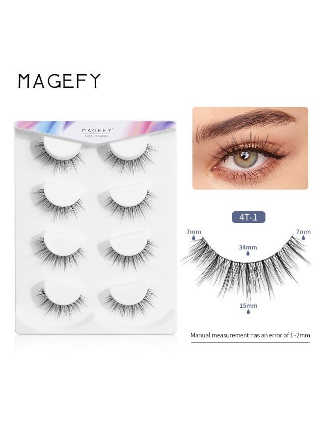 MAGEFY 4 Pairs Artificial Lashes Fluffy and Soft Lash False Eyelashes Cat Eye Wispy Faux Mink Lashes Pack Fluffy Short Natural Fake Lashes - Image 1