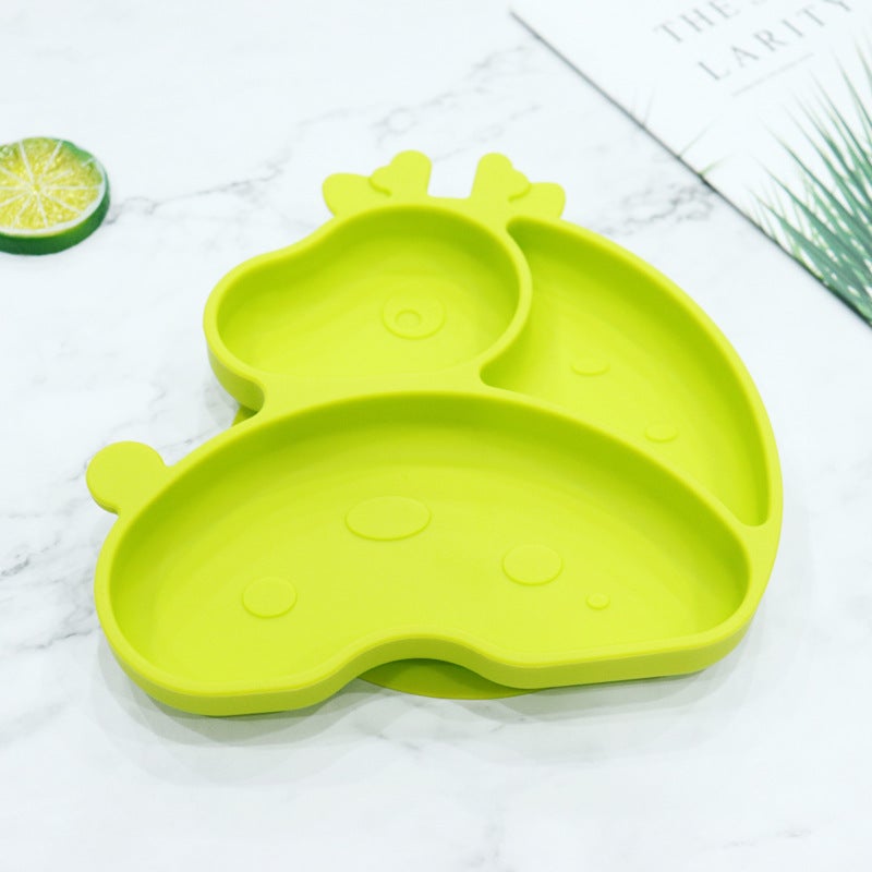 Childrens silicone plate food supplement plate Bowl round square grid plate with suction cup drop-resistant  factory in stockSika deer Green Sika deer Green