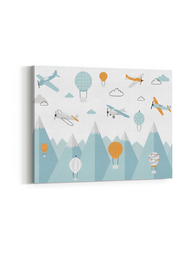 LOWHA Framed Canvas Wall Art Stretched Over Wooden Frame with Planes And Mountains Painting, For Home, Living Room, Office Decor  - Image 4