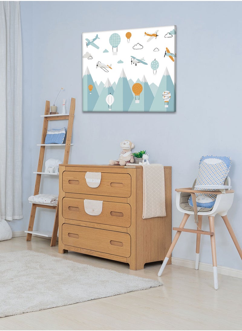 LOWHA Framed Canvas Wall Art Stretched Over Wooden Frame with Planes And Mountains Painting, For Home, Living Room, Office Decor  - Image 3