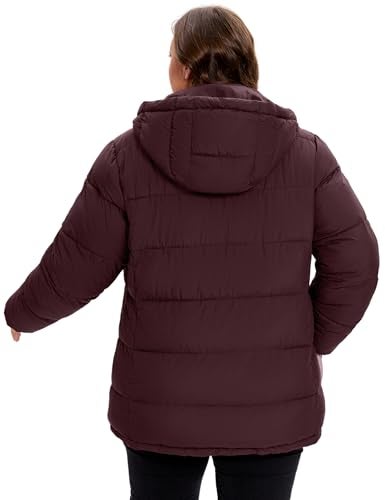 WINDMILL Womens Plus Size Heavyweight Puffer Jacket, Warm Winter Coat with Hood, Wine, 2X - Image 3