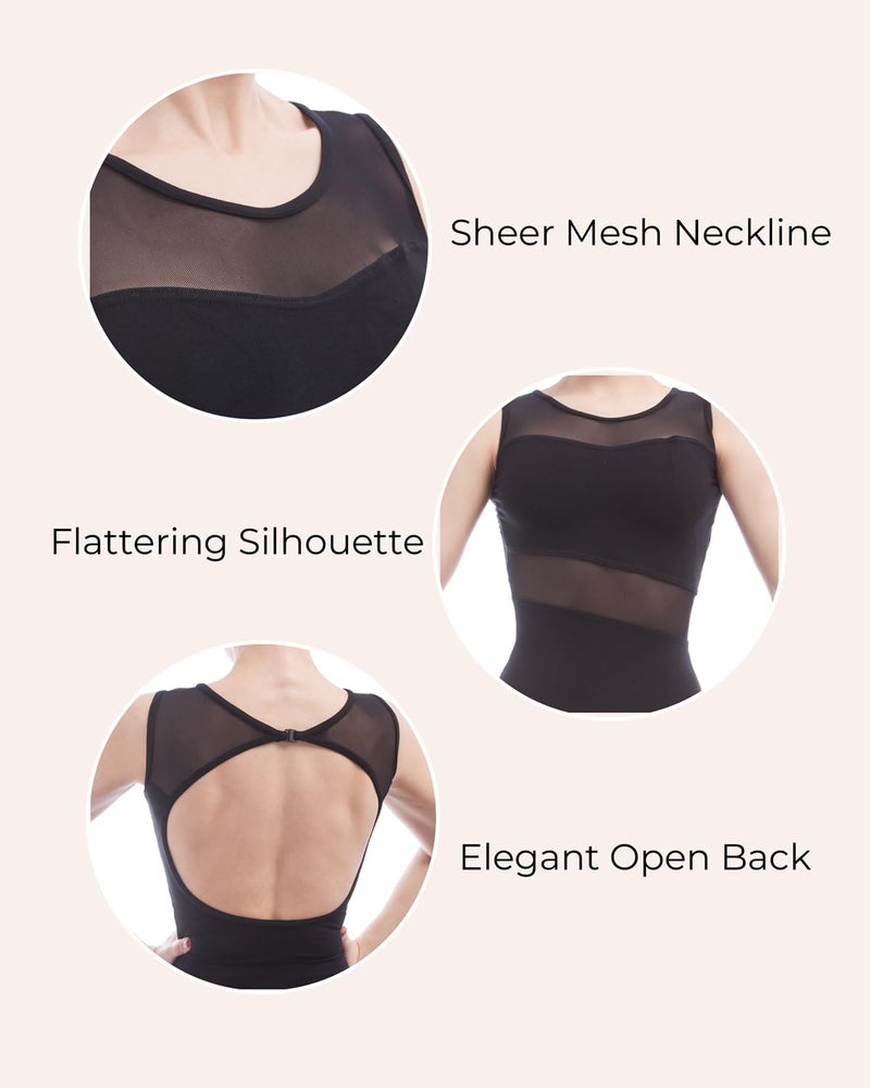 Dance Favourite Ballet Leotards For Women Tank Sleeve Cotton with Mesh Ballet Dancewear Adult Dance Practice Clothes Gymnastics Leotards A1B014 (L) - Image 5