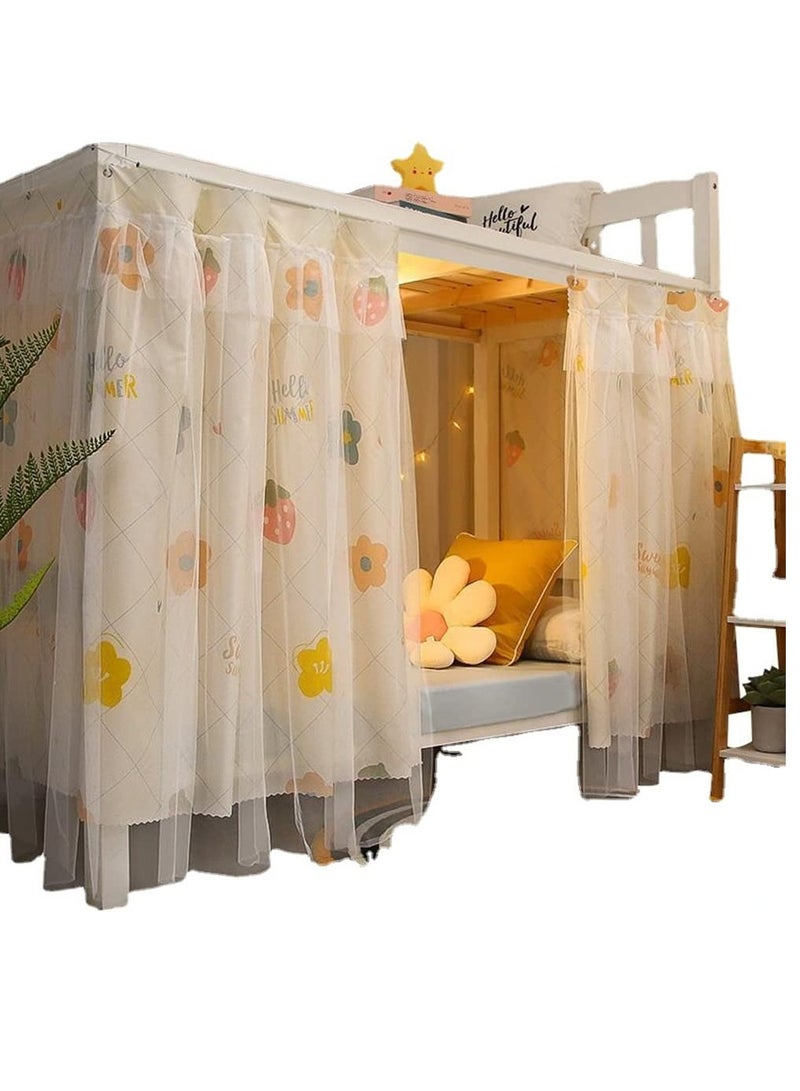 Excefore Cute Bunk Bed Curtains Privacy Cloth Underbed Curtains for Bottom Girls, 2 Panels, Beige Flower - Image 1