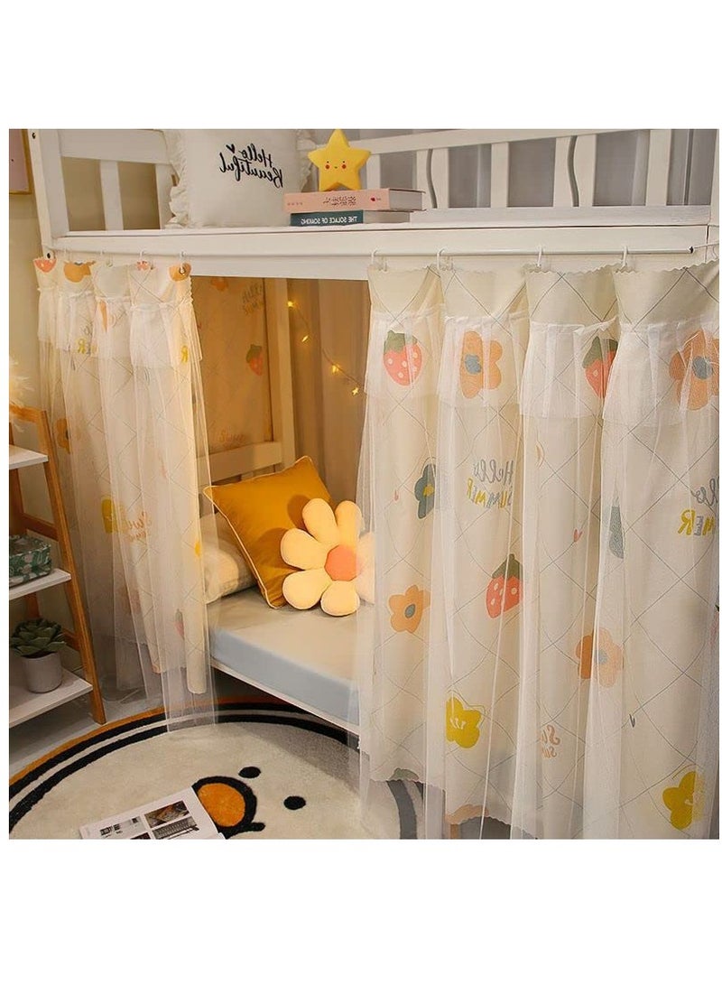 Excefore Cute Bunk Bed Curtains Privacy Cloth Underbed Curtains for Bottom Girls, 2 Panels, Beige Flower - Image 5