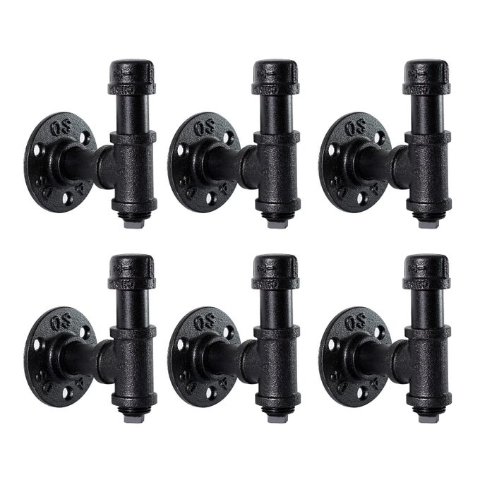 BATHROOM TOWEL HOOKS FOR HANGING 6 PACK VINTAGE INDUSTRIAL PIPE TOWEL HOLDER BLACK WALL MOUNTED HEAVY DUTY HOOK DECORATIVE FOR FARMHOUSE BATHROOM KITCHEN 6 BLACK
