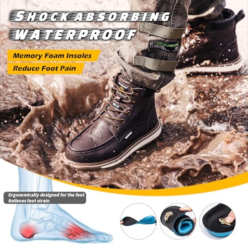 KELODON Waterproof Steel Toe Boots For Men-6" Leather Moc Toe Winter Warm Work Boots Mens Steel Toe Shoes Indestructible Non Slip Resistant Construction Safety Boot,Dark Brown,size 8 Men - Image 4