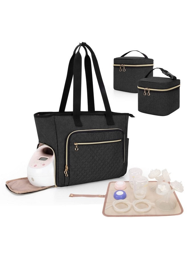 LUXJA Luxja Breast Pump Bag (with a Breastmilk Cooler Bag, a Small Carrying Case and a Waterproof Mat) Compatible with Spectra S1 and S2, Pumping Bag for Breast Pump and Extra Parts, Black  - Image 1