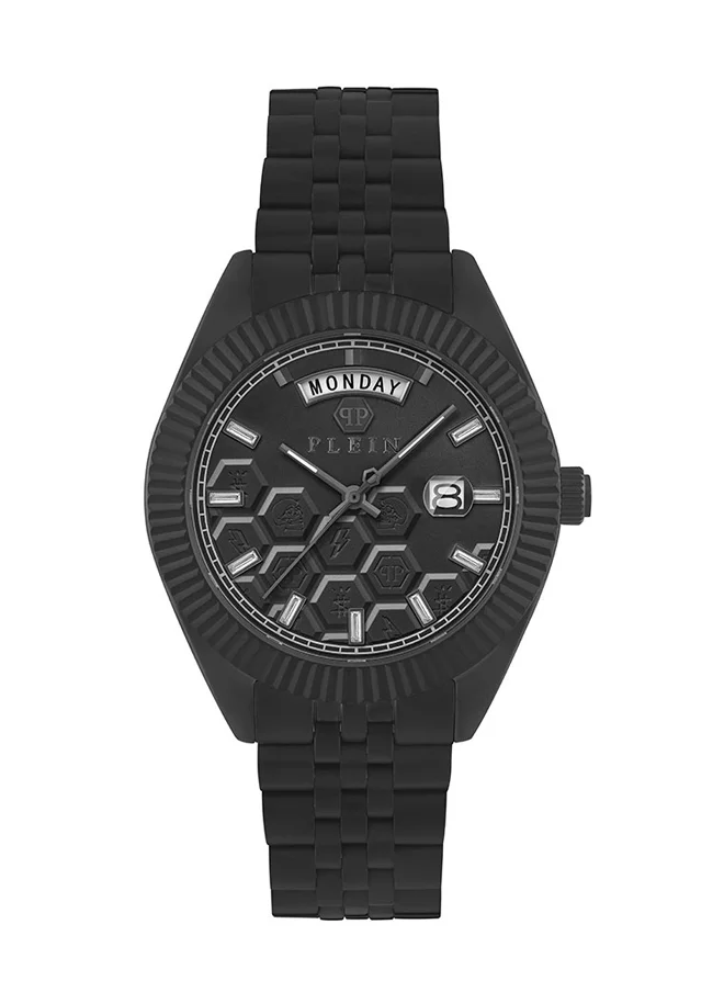 PHILIPP PLEIN DATE SUPERLATIVE GENT Philipp Plein Men's Watch, Black Honeycomb Dial, Dual-Tone Stainless Steel Bracelet, Fluted Bezel, 42mm Case, 50m Water Resistant