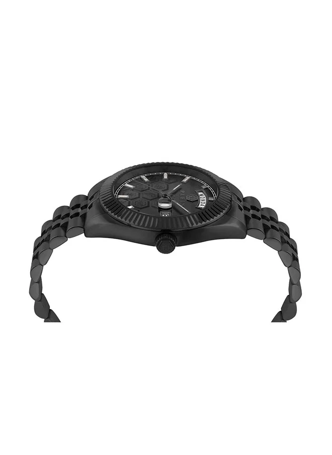 PHILIPP PLEIN DATE SUPERLATIVE GENT Philipp Plein Men's Watch, Black Honeycomb Dial, Dual-Tone Stainless Steel Bracelet, Fluted Bezel, 42mm Case, 50m Water Resistant