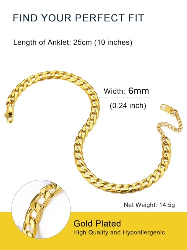 ChainsPro Ankle Bracelets for Women Anklet Gold Plated Mens Ankle Chain Summer Beach Foot Chain Cuban Link Anklets - Image 2