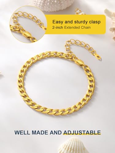 ChainsPro Ankle Bracelets for Women Anklet Gold Plated Mens Ankle Chain Summer Beach Foot Chain Cuban Link Anklets - Image 3