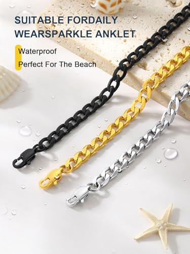 ChainsPro Ankle Bracelets for Women Anklet Gold Plated Mens Ankle Chain Summer Beach Foot Chain Cuban Link Anklets - Image 4