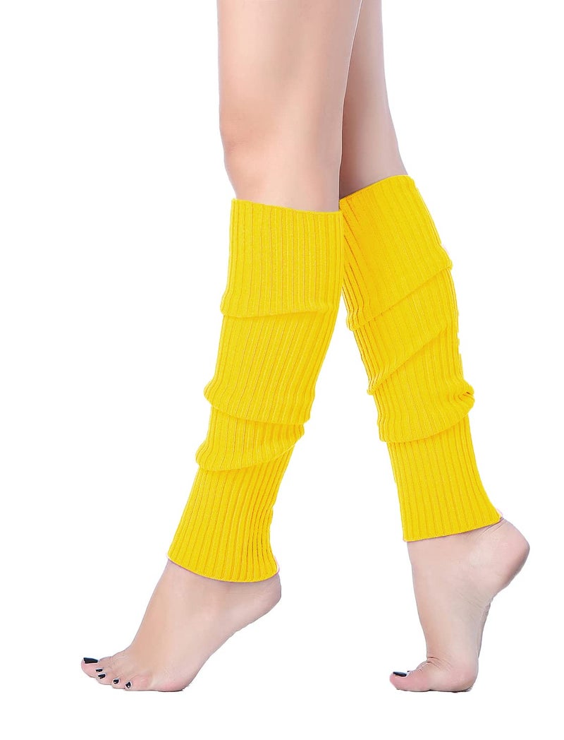 v28 Women Juniors 80s Eighty's Ribbed Leg Warmers for Party Sports (Yellow) - Image 1