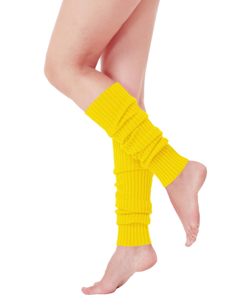 v28 Women Juniors 80s Eighty's Ribbed Leg Warmers for Party Sports (Yellow) - Image 3
