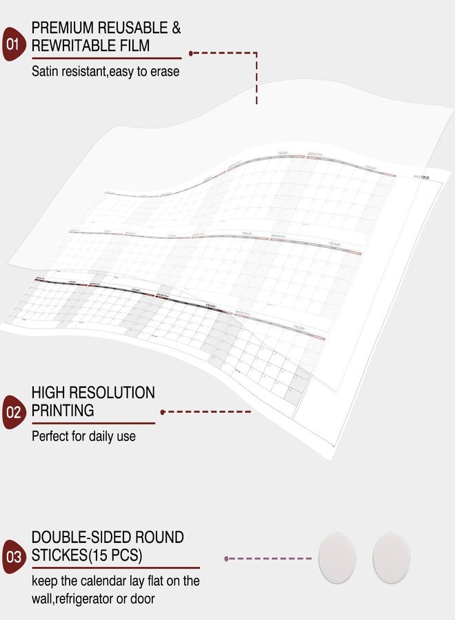 MaaIbok Large Dry Erase Calendar for Wall - Yearly Wall Calendar Dry Erase, 37" x 57.9", 12-Month Undated Erasable & Reusable Laminated Wall Calendar, 15 Round Stickers, Perfect for Home, Office and School - Image 5